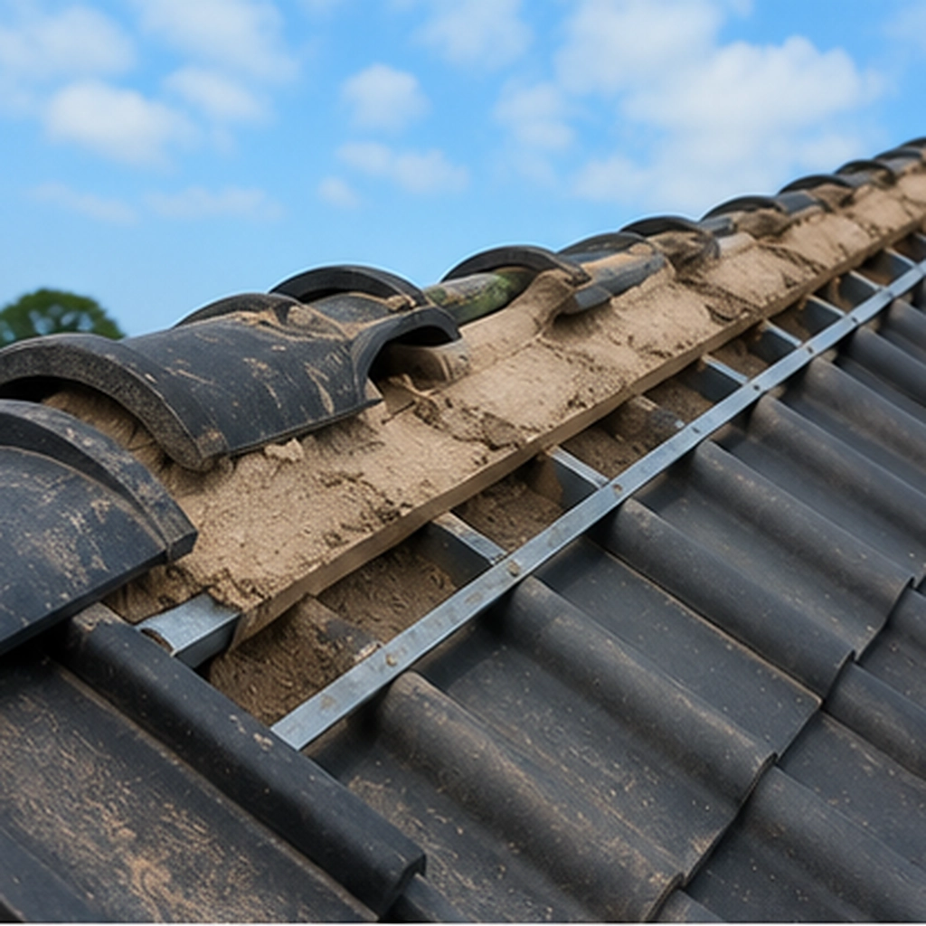 Opengelegde nok met oude nokvorsten en nieuwe metalen nokbeugels